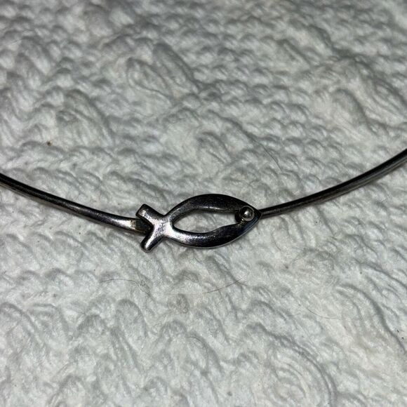 VTG silver 925 ichthus devotional fish choker necklace Jesus God - Picture 3 of 7